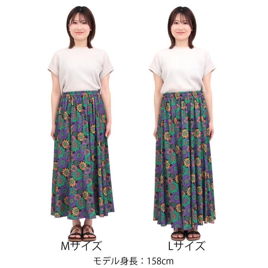 ファブリックプリントジャージースカート ／ スカート ボトムス レディース マキシ丈 2サイズ Mサイズ Lサイズ 低身長 ウエストゴム マキシスカートの画像