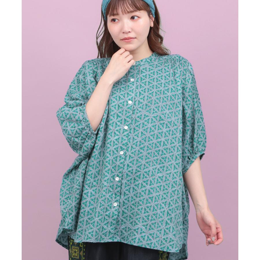 希少✨45R 五つの海 の 歳時記 Tシャツ ブロック プリント ブラウス チチカカ（TITICACA） キカ柄ブロックプリントブラウス ／ シャツ