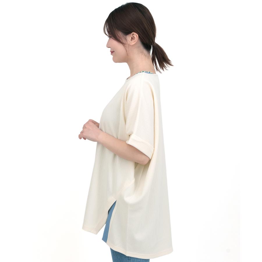 サカリバ肩チロリードルマンプルオーバー ／ Tシャツ トップス 重ね着風 長め丈 カットソー レディース 春 夏 半袖 ドルマンスリーブ チチカカ TITICACAの画像