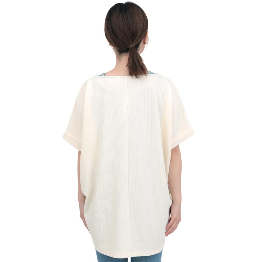 サカリバ肩チロリードルマンプルオーバー ／ Tシャツ トップス 重ね着風 長め丈 カットソー レディース 春 夏 半袖 ドルマンスリーブ チチカカ TITICACAの画像