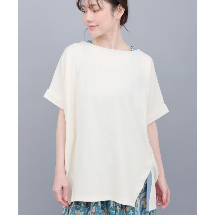 サカリバ肩チロリードルマンプルオーバー ／ Tシャツ トップス 重ね着風 長め丈 カットソー レディース 春 夏 半袖 ドルマンスリーブ チチカカ TITICACAの画像