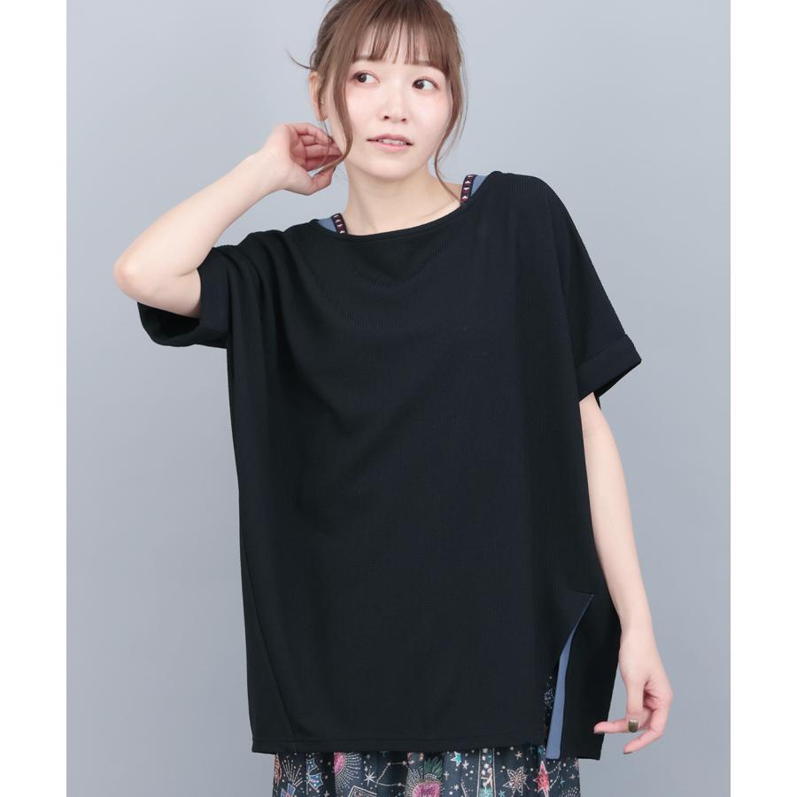サカリバ肩チロリードルマンプルオーバー ／ Tシャツ トップス 重ね着風 長め丈 カットソー レディース 春 夏 半袖 ドルマンスリーブ チチカカ TITICACAの画像