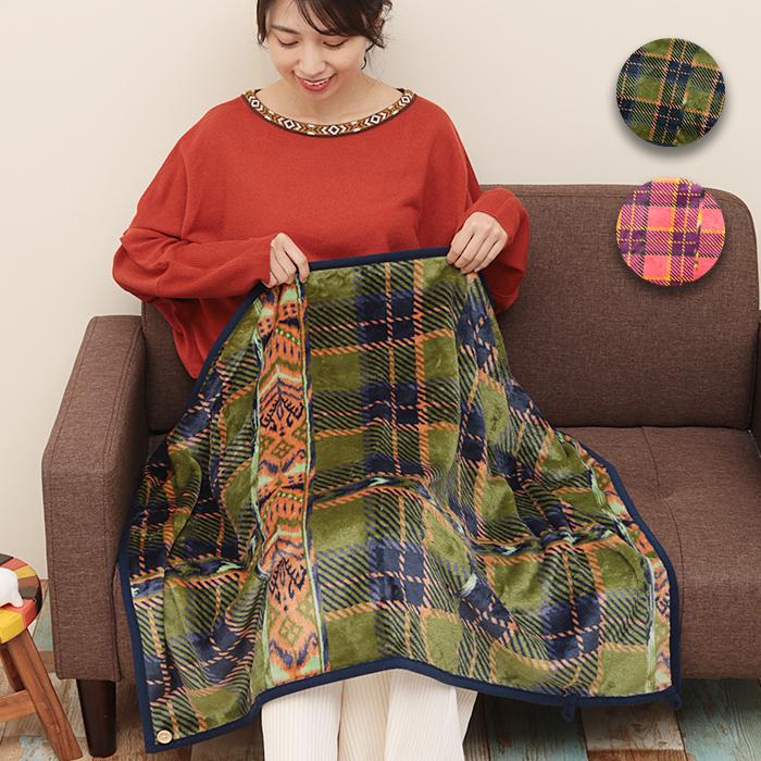 ブランケット ひざ掛け 膝掛け 毛布 レディース 秋 冬 チェック柄 ボタン付き かわいい 暖かい オフィス アウトドア イカットチェックブランケットs Zjwcb2333 チチカカ Paypayモール店 通販 Paypayモール