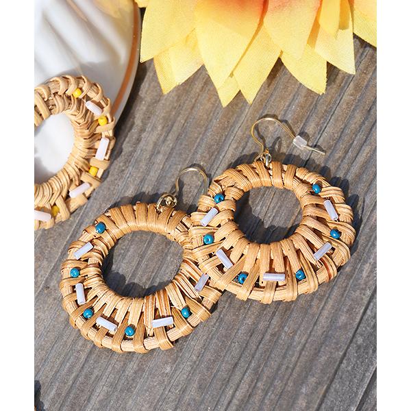 1388 新作*ラタン*ワイヤースター*じゃらじゃらピアス・イヤリング