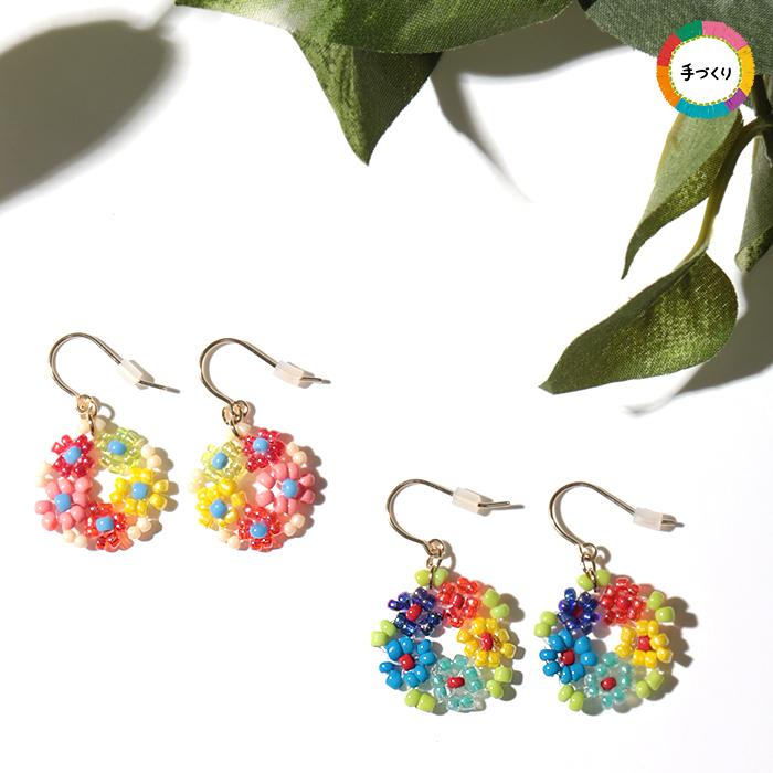 フックピアス イヤーアクセサリー レディース 春 夏 おしゃれ 揺れる ハンドメイド 手作り ビーズ カラフル 花 フラワー チコフロルサークルピアス Zksjbc8668 チチカカ Paypayモール店 通販 Paypayモール