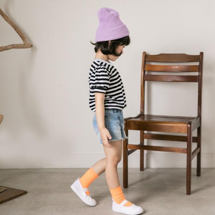 半袖tシャツ キッズ 子供服 女の子 Tシャツ ボーダー カットソー パフスリーブ 夏服 100 110 120 130 140cm (0.75) | ブランド登録なし | 04