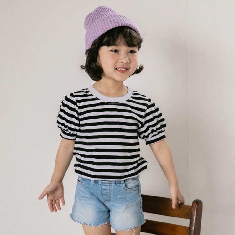 半袖tシャツ キッズ 子供服 女の子 Tシャツ ボーダー カットソー パフスリーブ 夏服 100 110 120 130 140cm (0.75) | ブランド登録なし | 05