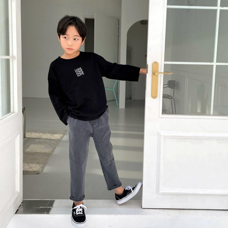 韓国子供服 ロンT キッズ 長袖 Tシャツ トリプルラブ 刺しゅう付き 110