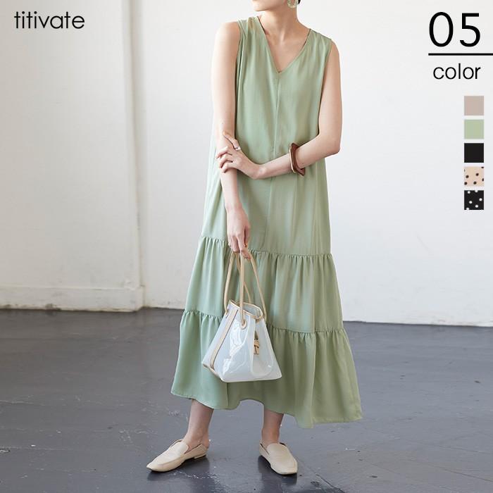 ワンピース レディース Aライン ロング丈 Vネック ノースリーブ フレア ドット 柄 無地 ノースリーブティアードワンピース Avxn0724 Titivate 通販 Yahoo ショッピング