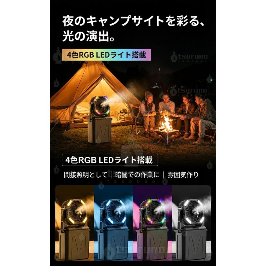 アウトドア 扇風機 キャンプ ミストファン 20000mAh大容量 コードレス
