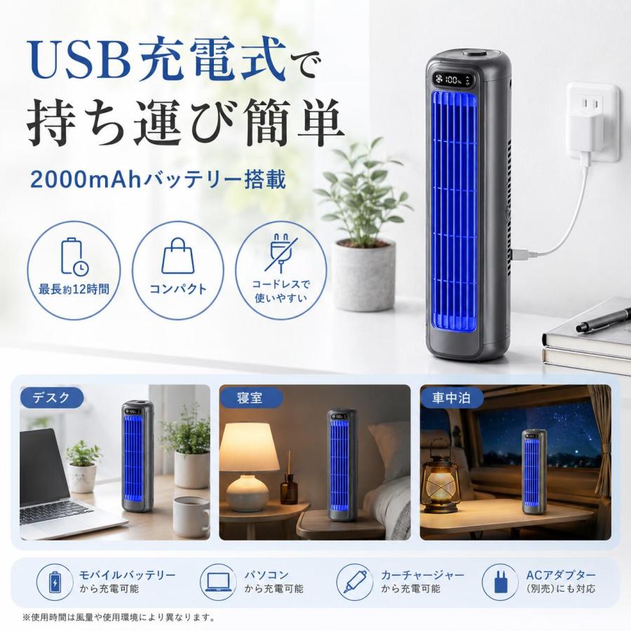 スポットクーラー 静音 小型 ポータブル冷風扇 3段階風量 2000mAh 充電