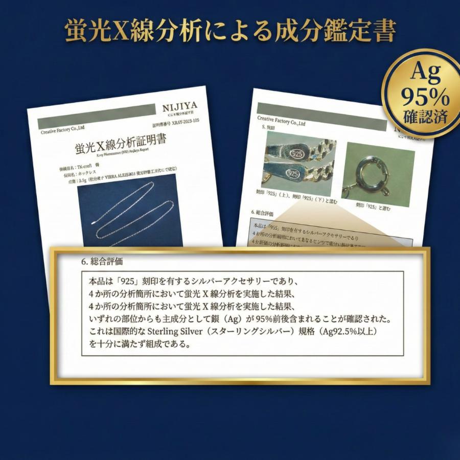 [純度95%以上証明] レディース シルバー925 喜平ネックレス チェーン [幅1.2mm/2mm 45-50cm] SV925 TK-craft プレゼントの画像
