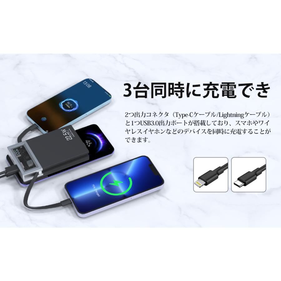 モバイルバッテリー 15000mAh大容量 PD22.5W急速充電 PSE認証済み 残量