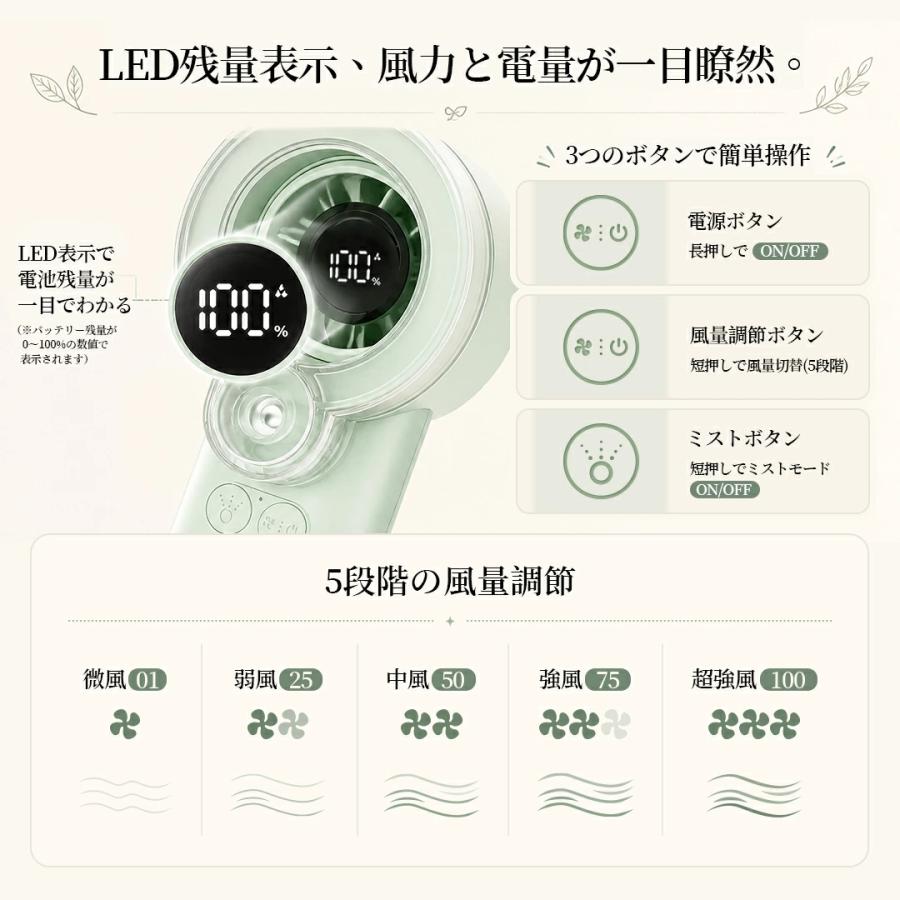 ハンディファン -20℃瞬間冷感 ミスト付きファン ハンディーファン 100段階風量調整 冷却ファン ハンディ扇風機 手持ち扇風機 卓上扇風機 扇風機 静音 軽量 冷感 | Smoatc | 09