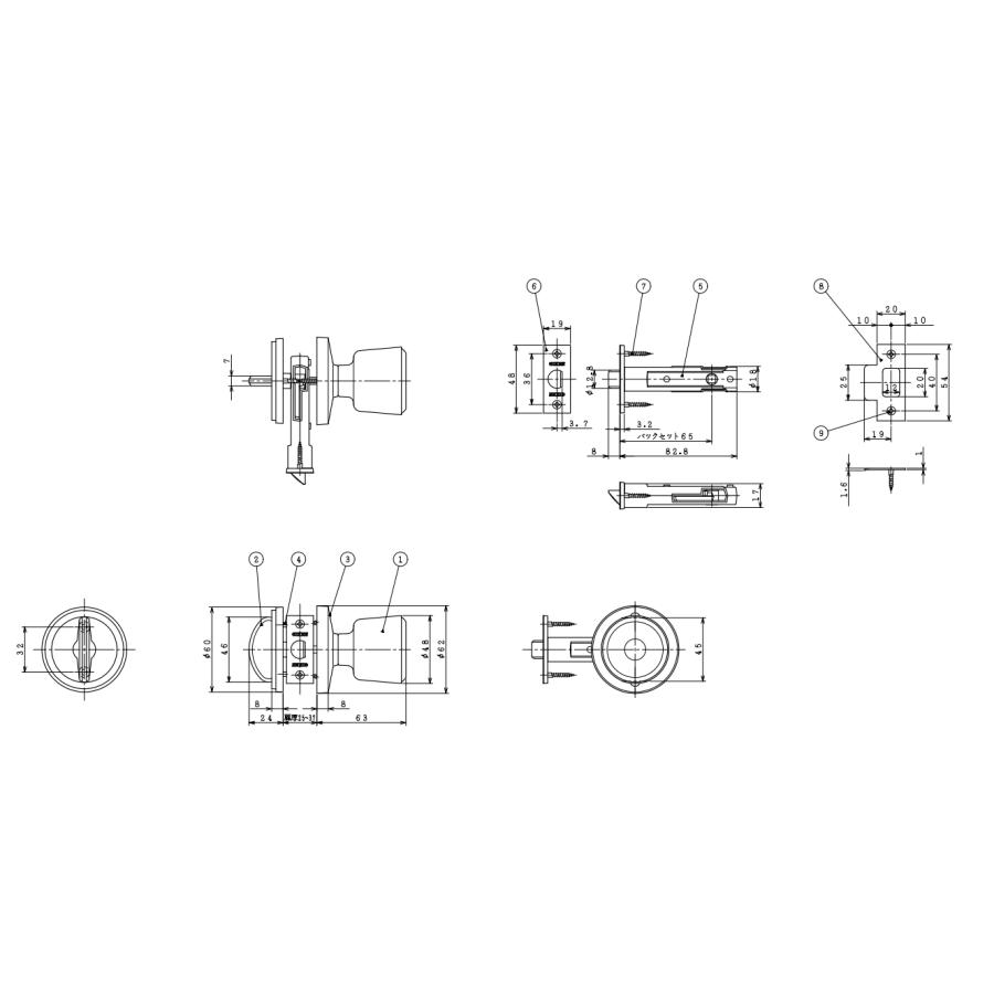 川口技研 ホーム戸襖錠 GIKEN チューブラ錠 ドア ノブ 戸襖用 交換 バックセット65mm 扉厚24mm〜35mm｜tk-kanamono-takeda｜04