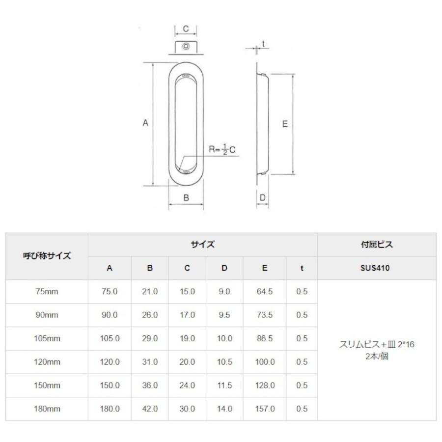 藤 戸引手 アンバー 120mm 引手 戸 引戸 SUS304 取付ネジ付 宇佐美工業 ステンレス製｜tk-kanamono-takeda｜03