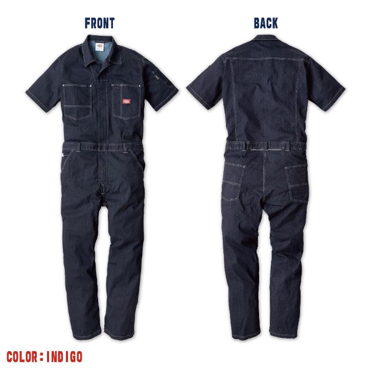 ディッキーズ Dickies つなぎ 日本規格 ストレッチ デニム 半袖 ワーク