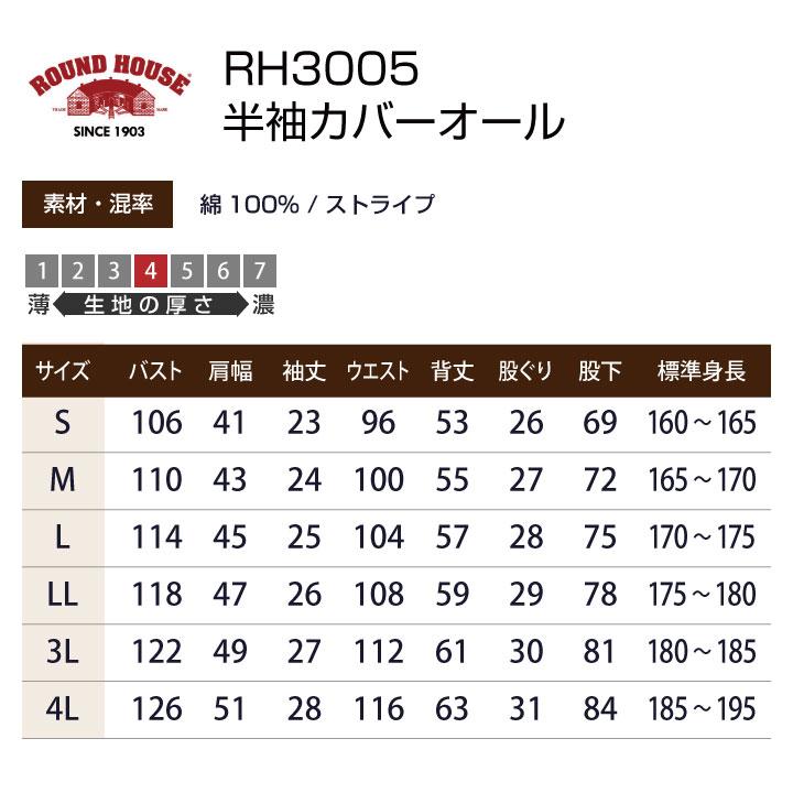 つなぎ 半袖 綿100% ROUNDHOUSE 半袖つなぎ服 ストライプ ラウンド