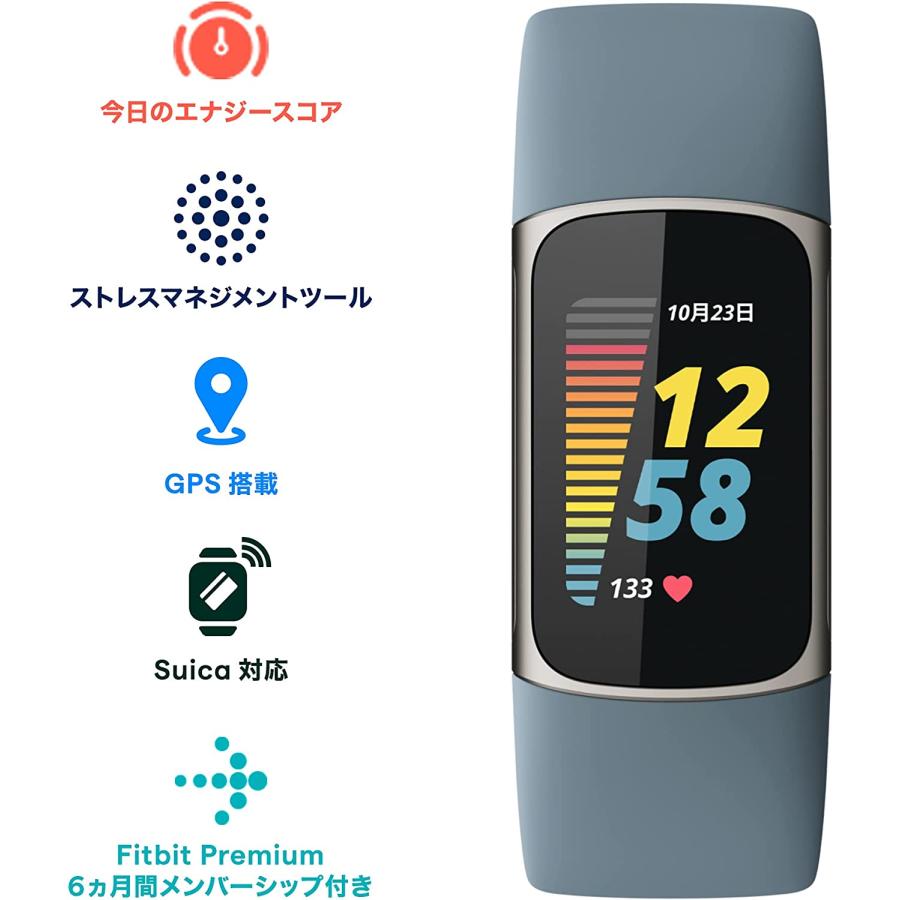 Fitbit Charge 5 スチールブルー プラチナ フィットビット fitbit スマートウォッチ 本体 活動量計 フィットネストラッカー 心拍数 日本正規品｜tk-retail2-fb｜02