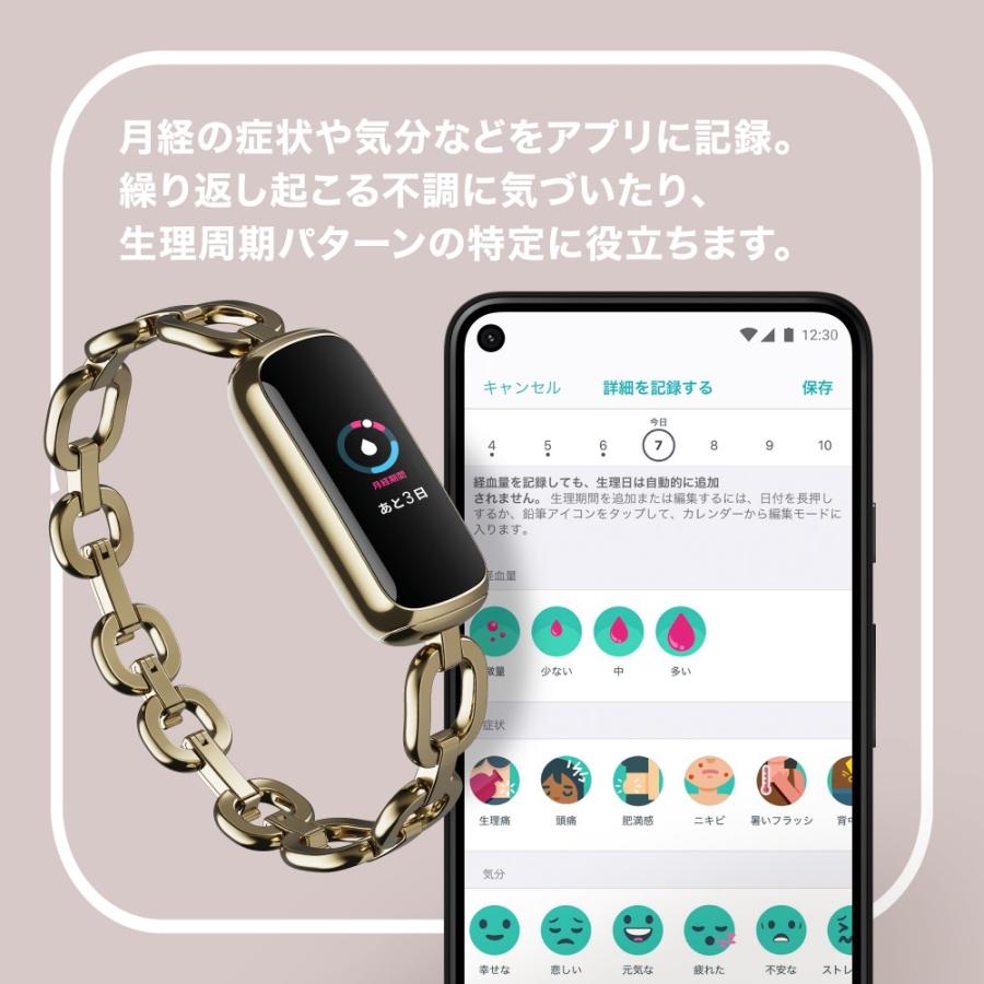 Fitbit Luxe スペシャルエディション gorjana ソフトゴールド ステンレススチール パーカー リンクブレスレット fitbit 活動量計 日本正規品｜tk-retail2-fb｜03