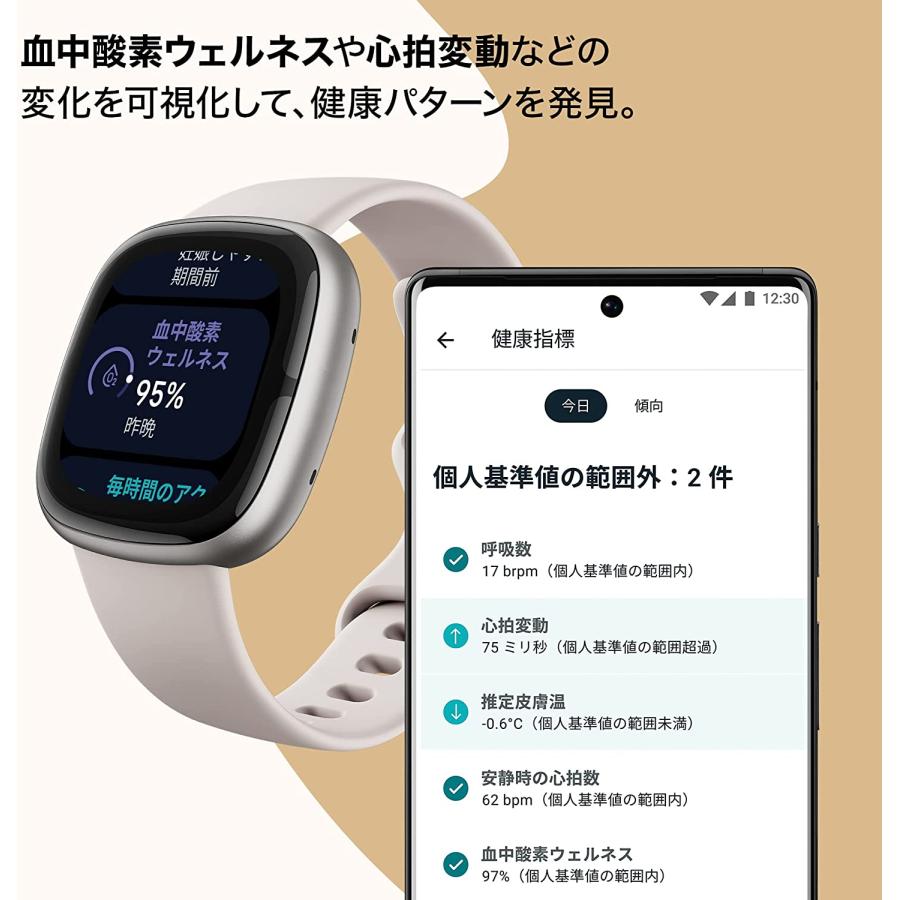 Fitbit Sense 2 ルナホワイト プラチナアルミニウム フィットビット スマートウォッチ 活動量計 フィットネストラッカー 心拍数 日本正規品｜tk-retail2-fb｜06