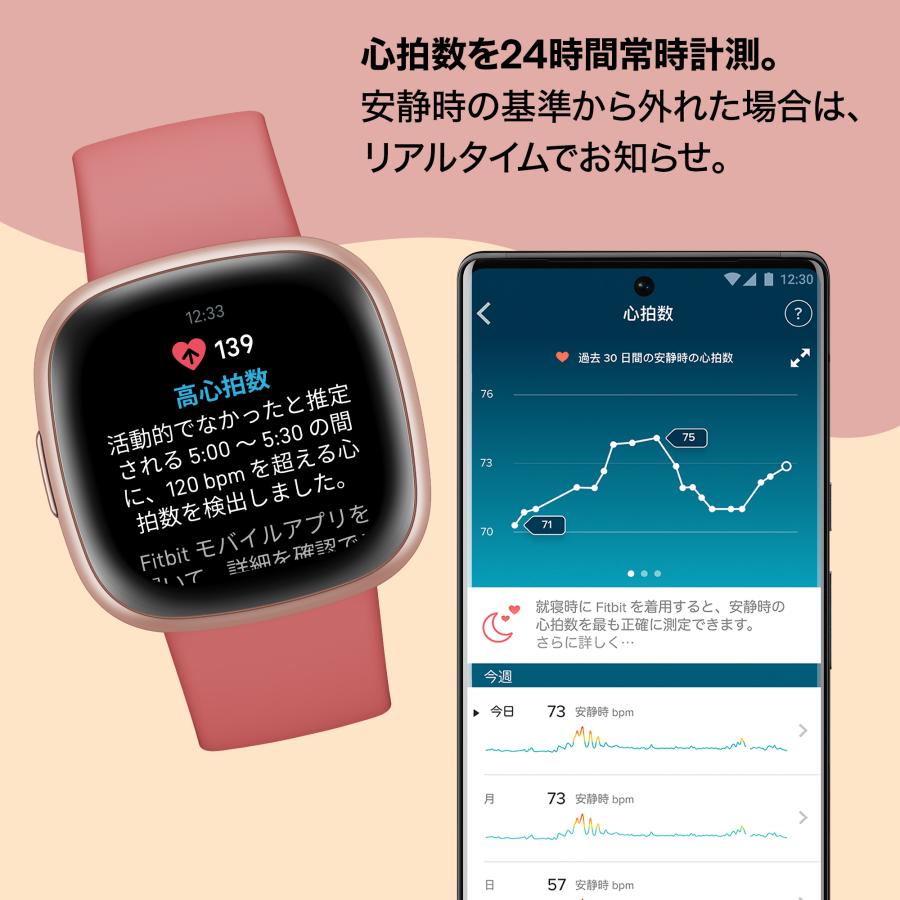 Fitbit Versa 4 ピンクサンド カッパーローズアルミニウム フィットビット スマートウォッチ 活動量計 フィットネストラッカー 心拍数 日本正規品｜tk-retail2-fb｜05