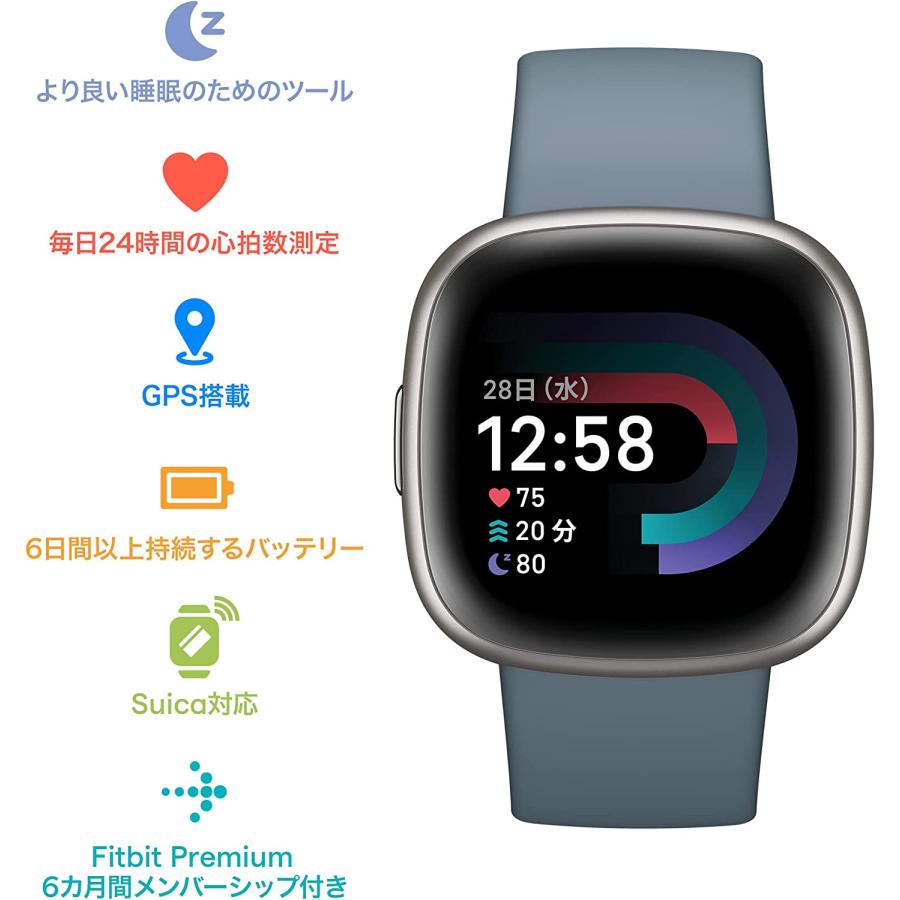 Fitbit Versa 4 ウォーターフォールブルー／プラチナアルミニウム フィットビット スマートウォッチ 活動量計 フィットネストラッカー 心拍数 公式 日本正規品｜tk-retail2-fb｜02