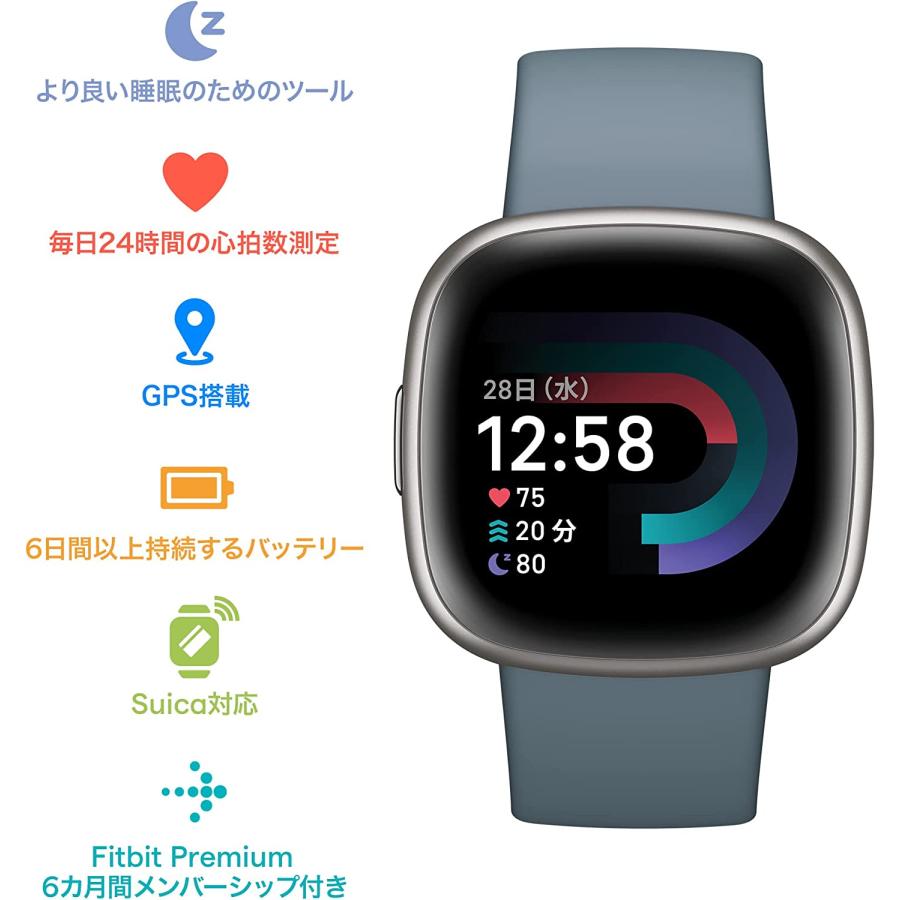 Fitbit Versa 4 ウォーターフォールブルー／プラチナアルミニウム 