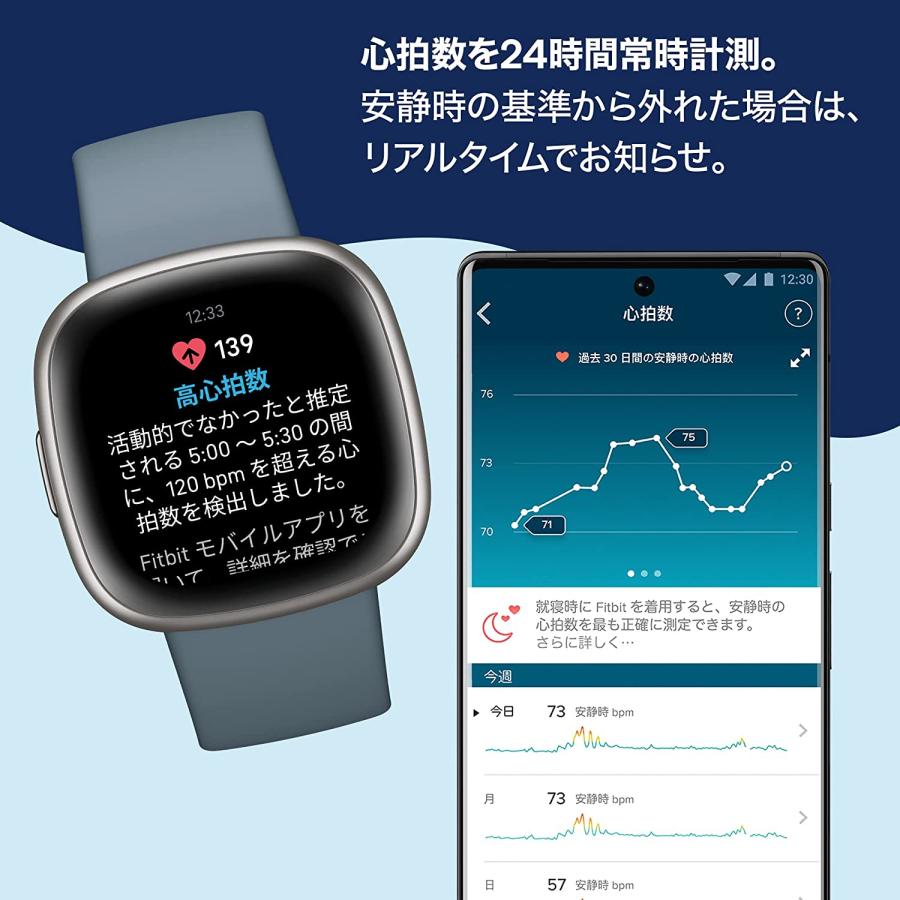 Fitbit Versa 4 ウォーターフォールブルー プラチナアルミニウム フィットビット スマートウォッチ 活動量計 フィットネストラッカー 心拍数 日本正規品｜tk-retail2-fb｜05