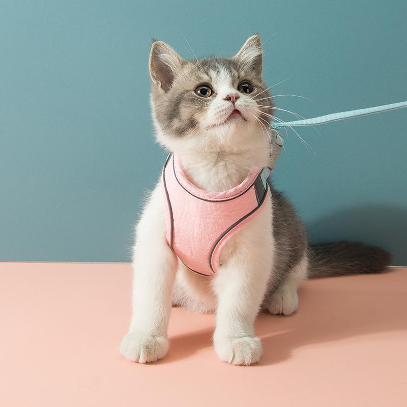未使用⭐ 中小型犬 猫 ハーネス リード セット ダブルロック L pink 猫 ハーネス リード 散歩 ダブルロック 抜けない 外れない かわいい