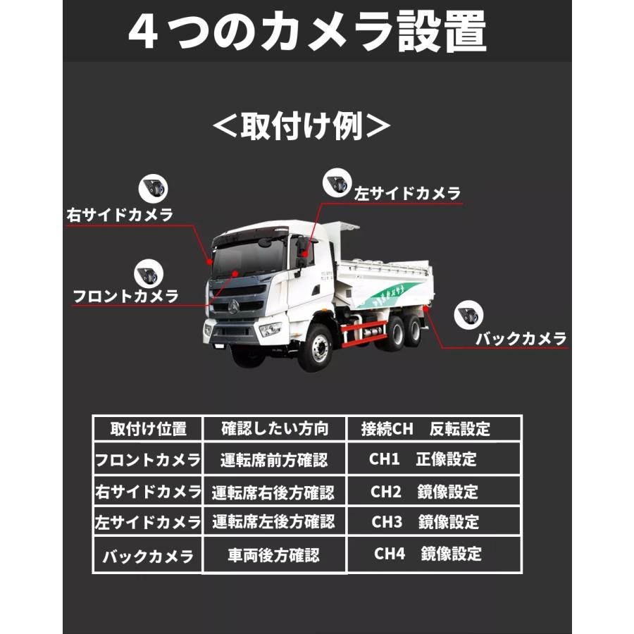 AHD バックカメラ 4カメラ モニターセット 10.1インチ ドライブ