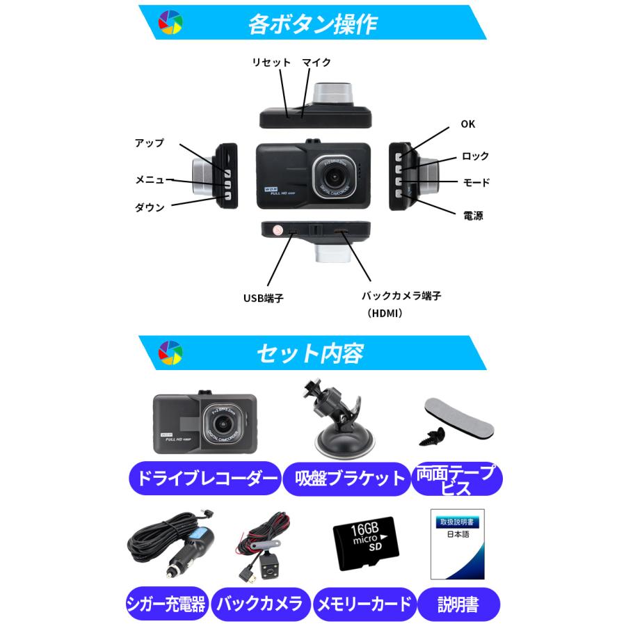 ドライブレコーダー 前後 2カメラ搭載 小型 IPS液晶 16GB ドライブレコーダー 前後 2カメラ搭載 小型 IPS液晶 16GB