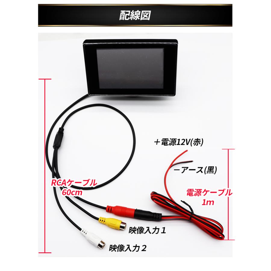 オンダッシュモニター 2系統の映像入力 12V車用 電源直結 3.5インチ
