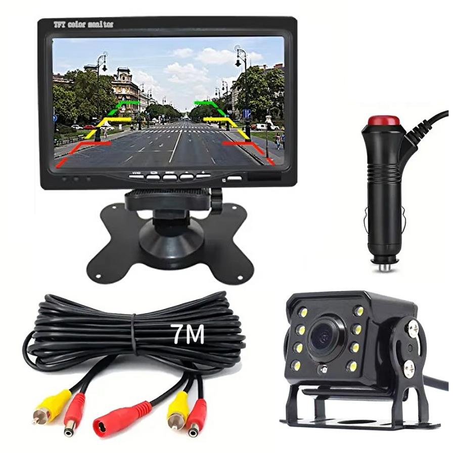 バックカメラ 7インチモニター セット ケーブル延長可能 1本配線