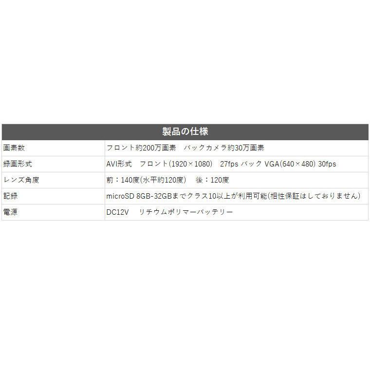 ドライブレコーダー 前後 200万画素 カメラ 16GB メモリーカード付 2