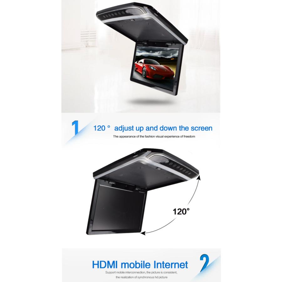 フリップダウンモニター 12.1インチ HDMI 動画再生 超薄型 LEDバック