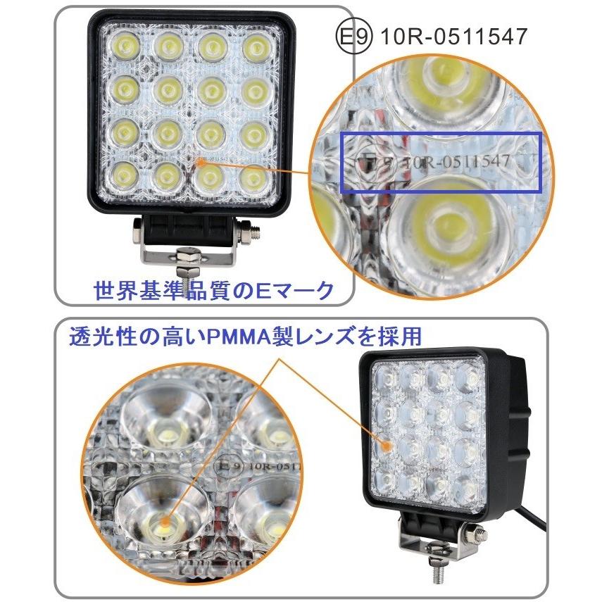 LED作業灯 2個セット ワークライト 48W 投光器 防水 6000lm PMMAレンズ 
