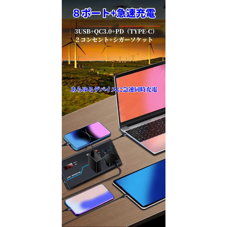 200W インバーター 12V/24V 110V シガーソケット コンセント カー