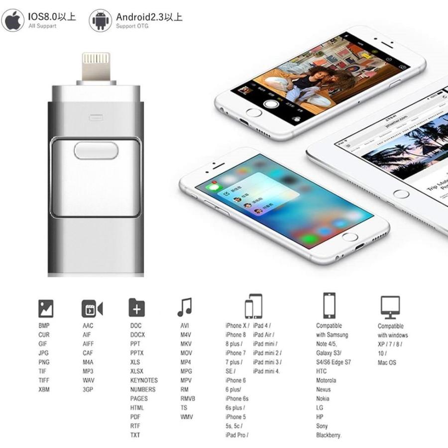 Iphone Usbメモリ 128gb フラッシュドライブ Otgメモリー スライド式 データ転送 3in1 Iphone Lighting Usb3 0 Ios Android Pc 容量不足解消 Otg52 128gb Tkサービス 通販 Yahoo ショッピング