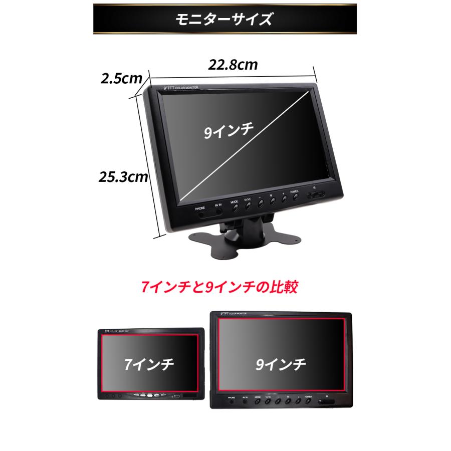 9インチ オンダッシュモニター バックカメラセット 広角 防水 V V