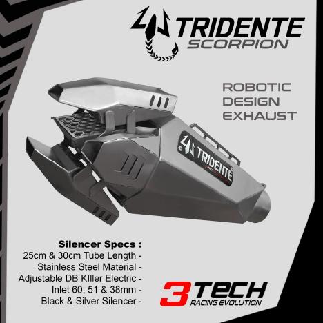 3Tech Racing Tridente Scorpion Sporty ロボットマフラー 可変バルブ 差込口径38mm バイク用 スリップオン | 