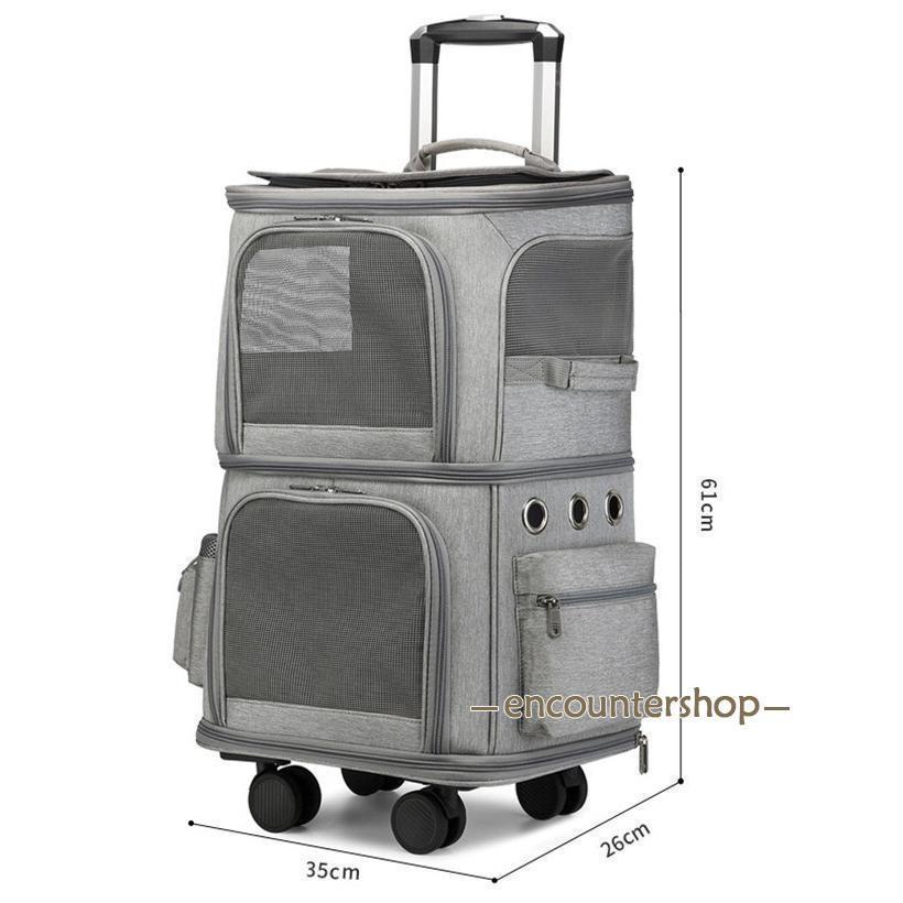 高評価続出！ キャリーバッグ 犬 ペット 2層 2匹 メッシュ キャスター付き リュックキャリーバッグ キャリーケース 犬 猫 小型犬 中型犬 動物 旅行 遠出 【1538464217】(9571円)