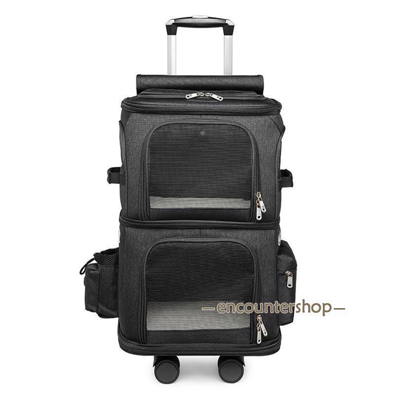 高評価続出！ キャリーバッグ 犬 ペット 2層 2匹 メッシュ キャスター付き リュックキャリーバッグ キャリーケース 犬 猫 小型犬 中型犬 動物 旅行 遠出 【1538464217】(9571円)