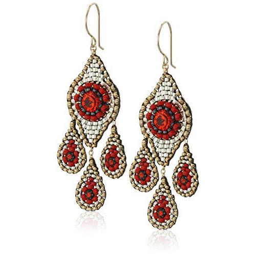 Miguel Ases スモールレッドシャンデリア 浮き彫りスワロフスキー シャンデリア ドロップイヤリング 並行