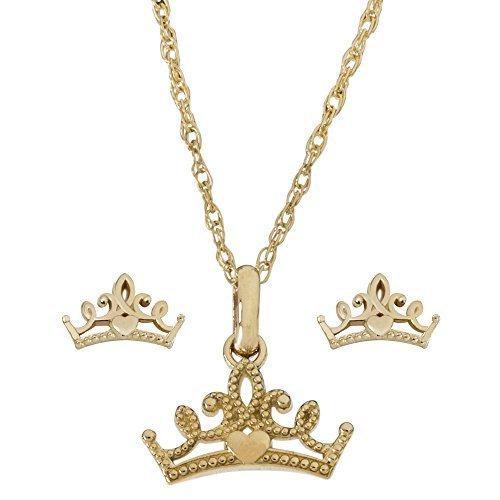 限定価格セール Disneyレディース ガールズジュエリープリンセス14 Kイエローゴールドティアラペンダントとイヤリング メーカー包装済 App Hds Dep Com
