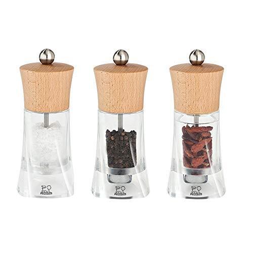 プジョー オロンコレクション 塩 胡椒 唐辛子 ミル 14cm/5.5インチ セット アクリル/木製 ナチュラル 並行