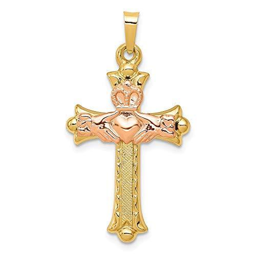 14k Yellow and White Gold Two Tone Celtic Irish Claddagh Cross