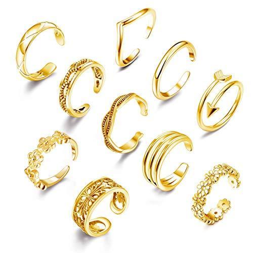 Florideco 10個セット 調節可能なつま先リングセット ビンテージ 花 ウェーブ 矢 尾 バンド オープンリング