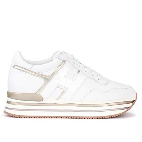 Hogan H438 Sneaker in White and Platinum Leather 40(EU)-10(US) White 並行輸入品