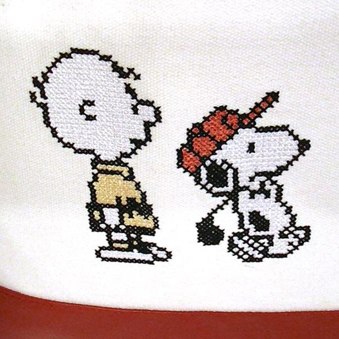 スヌーピー＆チャーリーブラウン クロスステッチ刺繍入り  帆布＆合成皮革 トートバッグ・ゴルフプレーヤー 0119-34　プレゼント ギフト | SNOOPY | 01